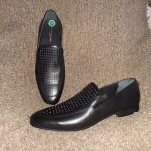 KURT GEIGER-Black Leather-Palermo Silver Studded Venetian Loafers-Sz 45/12-NWOB